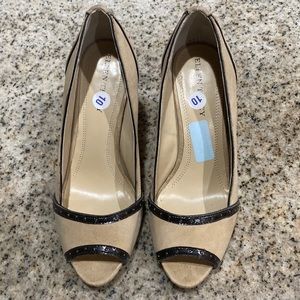 Beige peep toe heels